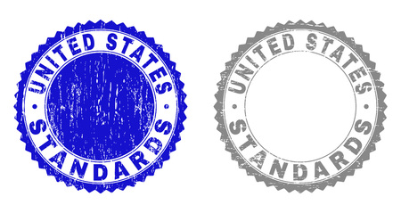 Grunge UNITED STATES STANDARDS stamp seals isolated on a white background. Rosette seals with grunge texture in blue and grey colors.のイラスト素材