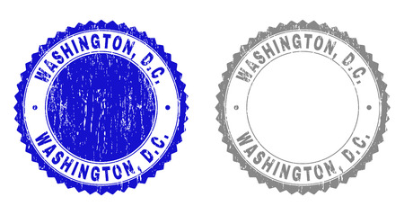 Grunge WASHINGTON, D.C. stamp seals isolated on a white background. Rosette seals with distress texture in blue and grey colors. Vector rubber stamp imprint of WASHINGTON, D.C.のイラスト素材