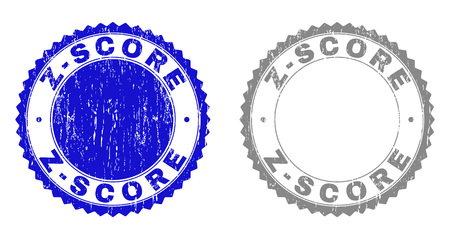 Grunge Z-SCORE stamp seals isolated on a white background. Rosette seals with grunge texture in blue and gray colors. Vector rubber stamp imitation of Z-SCORE tag inside round rosette.のイラスト素材