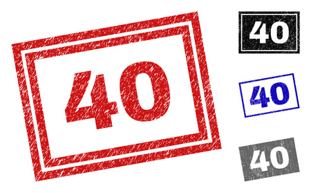 Grunge 40 rectangle stamp seals isolated on a white background. Rectangular seals with grunge texture in red, blue, black and gray colors. Vector rubber watermark of 40 text inside rectangle frames.のイラスト素材