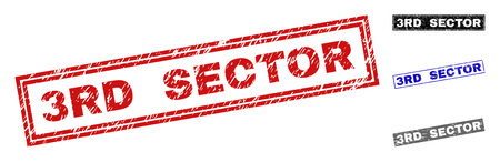 Grunge 3RD SECTOR rectangle stamp seals isolated on a white background. Rectangular seals with grunge texture in red, blue, black and grey colors.のイラスト素材