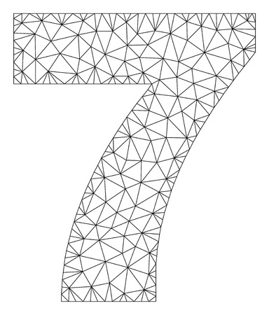 Mesh vector 7 text. Abstract lines and spheric points are organized into 7 black carcass symbols. Wire carcass flat polygonal meshのイラスト素材
