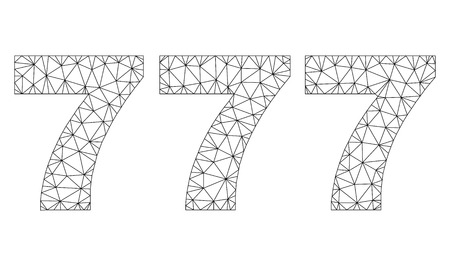 Mesh vector 777 text. Abstract lines and points form 777 black carcass symbols. Linear carcass flat polygonal mesh in vector format.のイラスト素材