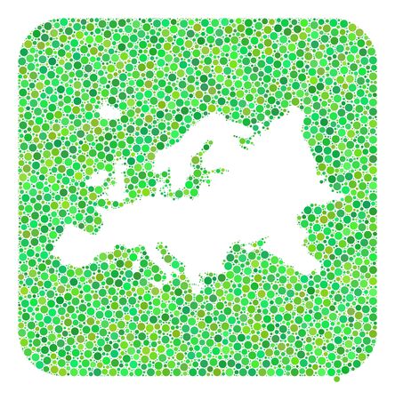 Map of Europe collage created with rounded rectangle and hole. Vector map of Europe collage of dots in different sizes and green color tones. Created for political and education posters.のイラスト素材