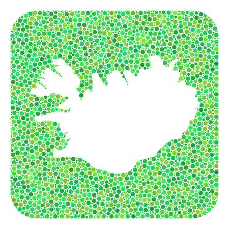 Map of Iceland collage designed with rounded rectangle and subtracted shape. Vector map of Iceland collage of circle spots in variable sizes and green shades.のイラスト素材