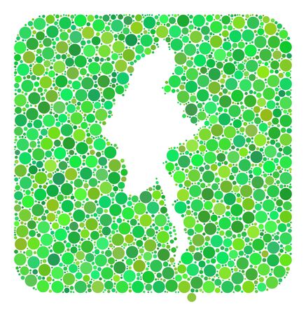 Map of Myanmar mosaic designed with rounded rectangle and subtracted space. Vector map of Myanmar mosaic of dots in different sizes and green shades. Designed for national and abstract propaganda.のイラスト素材