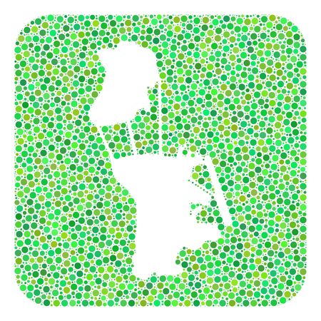 Map of Macau mosaic created with rounded rectangle and hole. Vector map of Macau composition of spheric blots in different sizes and green color tones. Created for patriotic and abstract promotion.のイラスト素材