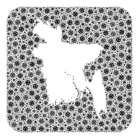Covid-2019 virus map of Bangladesh mosaic formed with rounded square and subtracted shape. Vector map of Bangladesh collage of infection virus parts in variable sizes and gray color tones.のイラスト素材