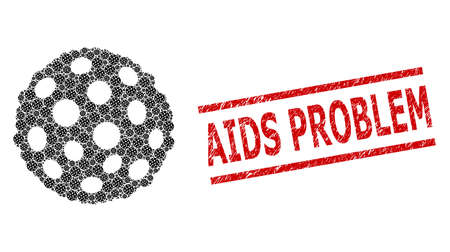 Fractal composition bacterium spore and AIDS Problem textured stamp seal. Vector mosaic is composed of random bacterium spore items. Stamp seal includes AIDS Problem caption between parallel lines.のイラスト素材