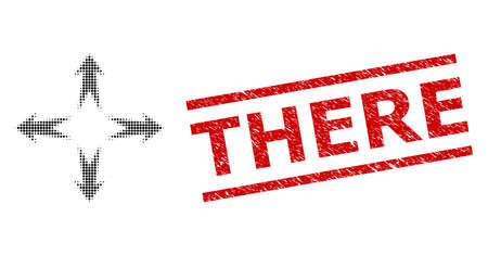 Expand arrows halftone dotted vector and There corroded stamp seal. Seal includes There text between parallel lines. Expand arrows vector is done from halftone array which contains circle dots.のイラスト素材