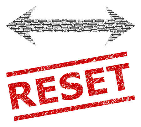 Recursion mosaic horizontal flip and Reset grunge stamp imitation. Vector mosaic is composed of repeating horizontal flip icons. Stamp includes Reset tag between parallel lines.のイラスト素材