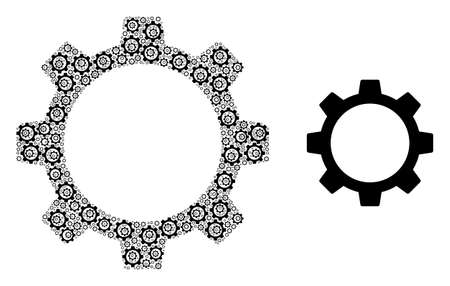 Fractal collage gear wheel and basic icon. Vector collage is created with repeating gear wheel items. Flat vector design on a white background.のイラスト素材