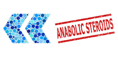 Circle mosaic shift left and ANABOLIC STEROIDS dirty stamp. Stamp seal includes ANABOLIC STEROIDS title between parallel lines. Vector mosaic is based on shift left icon,のイラスト素材