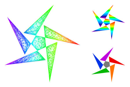 Rainbow vibrant net mesh abstraction, and solid rainbow gradient abstraction icon. Linear frame 2D net geometric symbol based on abstraction icon, made from intersected lines.のイラスト素材