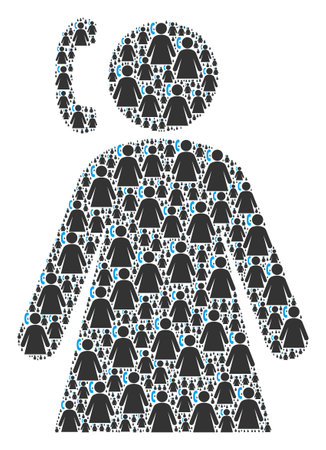 Repeating combination from calling woman. Flat vector calling woman collage is done from randomized itself calling woman icons.のイラスト素材