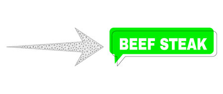 Shifted Beef Steak green phrase cloud and arrow right mesh model. Vector flat arrow right, built from flat mesh. Green conversation contains Beef Steak caption inside black frame, and color bubble.のイラスト素材