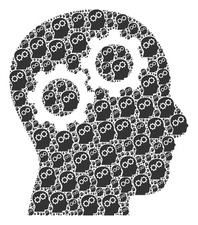 Repeating mosaic of brain gears. Flat vector brain gears mosaic is designed of repeating itself brain gears pictograms.のイラスト素材