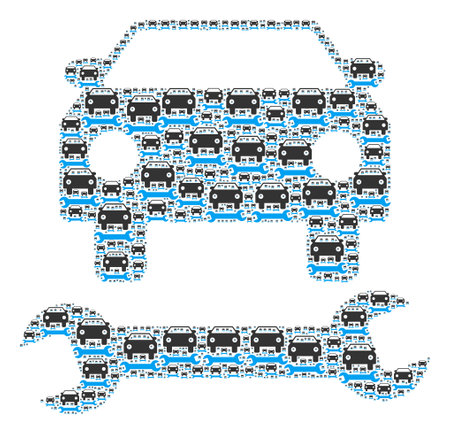 Recursion composition of car repair. Flat vector car repair composition is constructed from randomized itself car repair icons.のイラスト素材