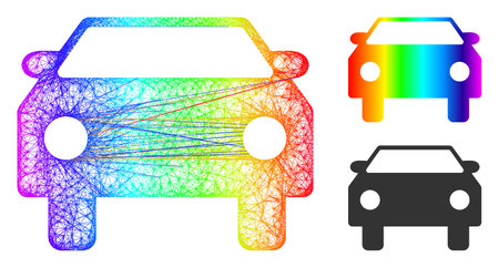 Spectrum vibrant net car, and solid spectrum gradient car icon. Hatched frame 2D net abstract image based on car icon, is generated with intersected lines.のイラスト素材
