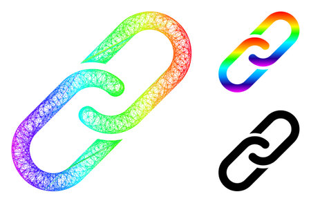 Spectrum vibrant net mesh chain, and solid rainbow gradient chain icon. Crossed carcass 2D net geometric symbol based on chain icon, made with crossed lines.のイラスト素材