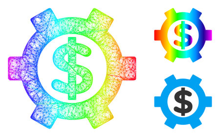 Spectrum colored network financial settings, and solid spectrum gradient financial settings icon. Linear frame 2D network geometric image based on financial settings icon, made with crossed lines.のイラスト素材