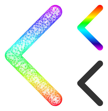 Spectral vibrant net mesh direction left, and solid spectrum gradient direction left icon. Crossed frame 2D net abstract symbol based on direction left icon, created with intersected lines.のイラスト素材