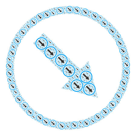 Recursive collage for down-right rounded arrow. Flat vector down-right rounded arrow collage is done from scattered recursive down-right rounded arrow items.のイラスト素材