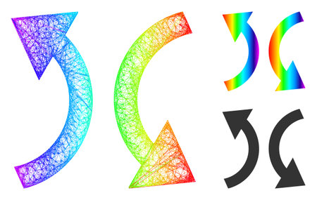 Spectrum colorful net exchange arrows, and solid spectrum gradient exchange arrows icon. Wire...