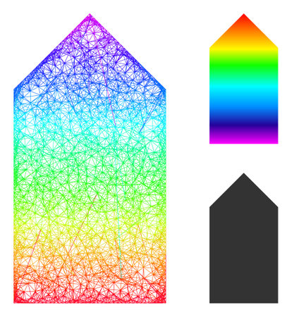 Spectrum vibrant net direction up, and solid spectrum gradient direction up icon. Crossed frame 2D net geometric image based on direction up icon, made from crossed lines.のイラスト素材