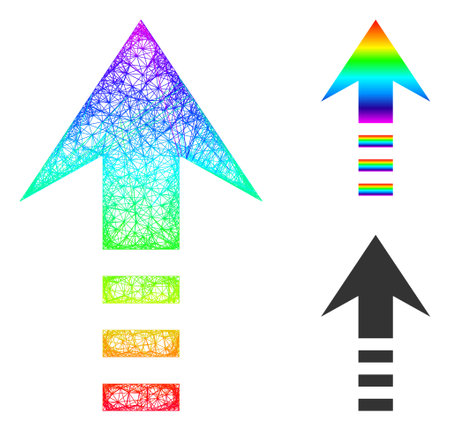 Spectral vibrant wire frame send up, and solid spectral gradient send up icon. Crossed frame 2D network geometric symbol based on send up icon, is generated from crossing lines.のイラスト素材