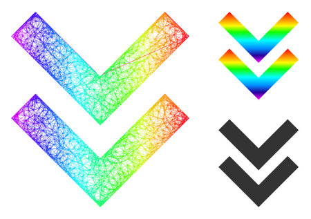 Spectrum colored wire frame shift down, and solid spectrum gradient shift down icon. Wire carcass flat network abstract image based on shift down icon, created with crossing lines.のイラスト素材