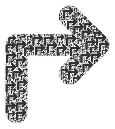 Recursive collage for turn right. Flat vector turn right collage is formed of repeating self turn right parts.のイラスト素材