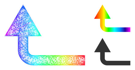 Spectral colored wire frame turn forward, and solid spectral gradient turn forward icon. Linear frame 2D net geometric image based on turn forward icon, generated from intersected lines.のイラスト素材