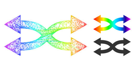Spectral colorful wire frame shuffle arrows horizontal, and solid spectral gradient shuffle arrows horizontal icon. Wire frame flat network geometric image based on shuffle arrows horizontal icon,のイラスト素材