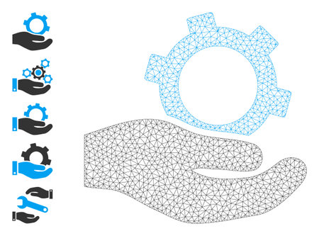 Mesh polygonal engineering service icon with simple carcass created from engineering service vector graphics. Carcass mesh polygonal engineering service. Linear carcass 2D network in vector EPS format.のイラスト素材