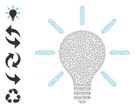 Mesh polygonal light bulb icon with simple symbols created from light bulb vector graphics. Frame mesh polygonal light bulb. Wire frame flat mesh in vector EPS format.のイラスト素材