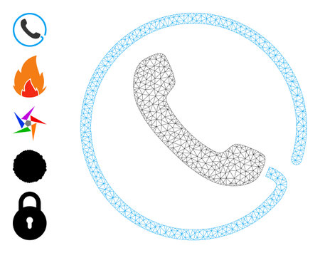 Mesh polygonal phone icon with simple carcass created from phone vector graphics. Frame mesh polygonal phone. Wire frame flat mesh in eps10 vector format.のイラスト素材