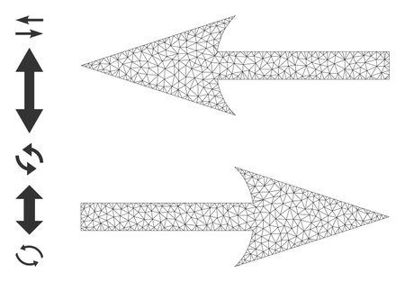 Mesh network horizontal exchange arrows icon with simple carcass created from horizontal exchange arrows vector graphics. Frame mesh polygonal horizontal exchange arrows.のイラスト素材