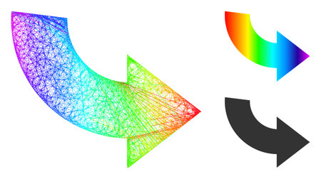 Rainbow colored net rotate ccw, and solid spectral gradient rotate ccw icon. Crossed frame 2D net geometric image based on rotate ccw icon, made from crossed lines.のイラスト素材