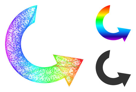 Rainbow vibrant wire frame rotate ccw, and solid rainbow gradient rotate ccw icon. Wire frame 2D net geometric image based on rotate ccw icon, is made from intersected lines.のイラスト素材