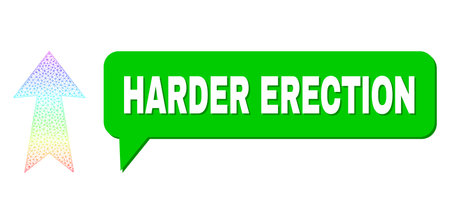 Harder Erection and arrow up vector. Spectrum colored mesh arrow up, and speech Harder Erection cloud message. Speech colored Harder Erection bubble has shadow.のイラスト素材