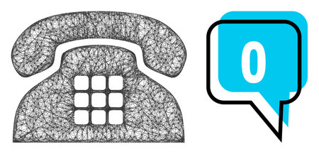 Chat 0 blue bubble frame and wire frame tone phone. Frame and colored area are misplaced for 0 text, which is located inside blue colored cloud. Vector quote caption inside chat frame.のイラスト素材