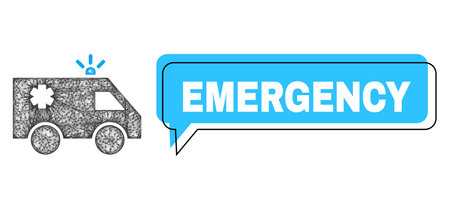 Speech Emergency blue bubble message and wire frame emergency car. Frame and colored area are...