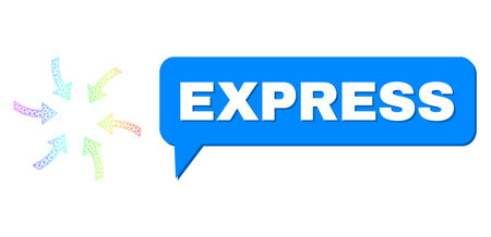 Express and twirl arrows composition. Spectrum colored net twirl arrows, and speech Express bubble frame. Speech colored Express cloud has shadow.のイラスト素材