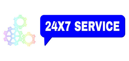 24X7 Service and gears vector. Spectral colorful net gears, and conversation 24X7 Service cloud message. Conversation colored 24X7 Service cloud has shadow.のイラスト素材