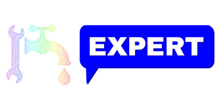 Expert and plumbing vector. Spectral vibrant mesh plumbing, and conversation Expert bubble message. Conversation colored Expert cloud has shadow. Vector carcass generated from plumbing icon with mesh.のイラスト素材