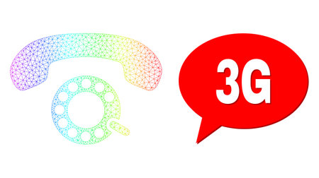 3G and pulse dialing vector. Spectrum vibrant net pulse dialing, and conversation 3G cloud message. Conversation colored 3G bubble has shadow.のイラスト素材