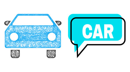 Chat Car blue cloud frame and network car. Frame and colored area are misplaced for Car text, which is located inside blue colored bubble. Vector quote text inside chat contour.のイラスト素材