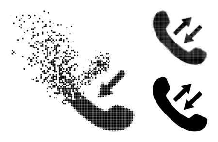 Dispersed dot phone talking pictogram with wind effect, and halftone vector icon. Pixelated dissipating effect for phone talking gives speed and motion of cyberspace concepts.のイラスト素材