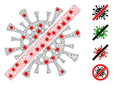 Polygonal remove covid virus using lockdown style. Polygonal wireframe remove covid virus image in low poly style with structured linear items and red infection items.のイラスト素材